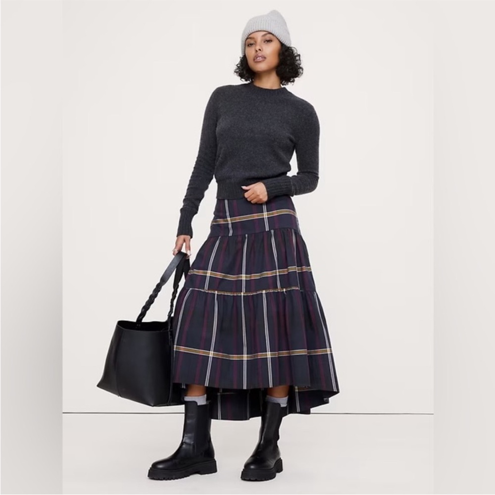 NEW! Banana Republic Blue Plaid Cotton Poplin Tiered Midi Skirt - Size 4🖊️852209